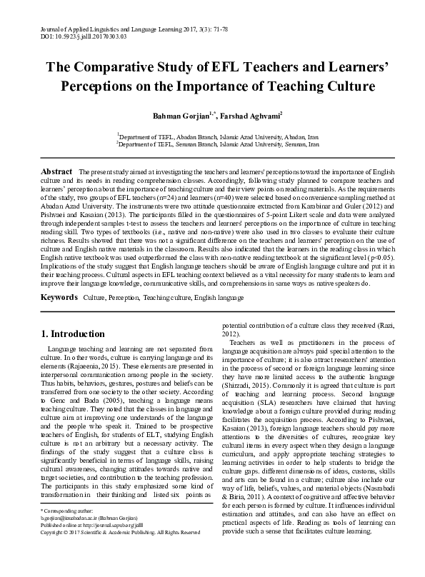(PDF) The Comparative Study of EFL Teachers and Learners’ Perceptions ...