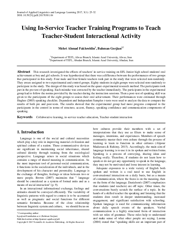 (PDF) Using In-Service Teacher Training Programs to Teach Teacher ...