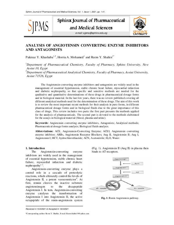 (PDF) Analysis of Angiotensin Converting Enzyme Inhibitors and Antagonists