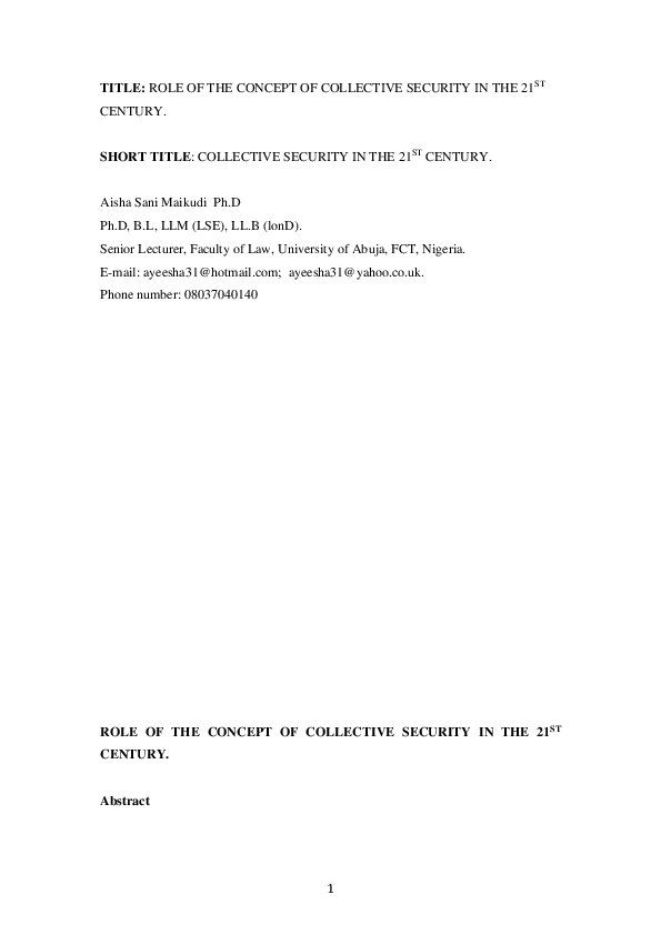 (PDF) Role of the Concept of Collective Security in the 21ST Century