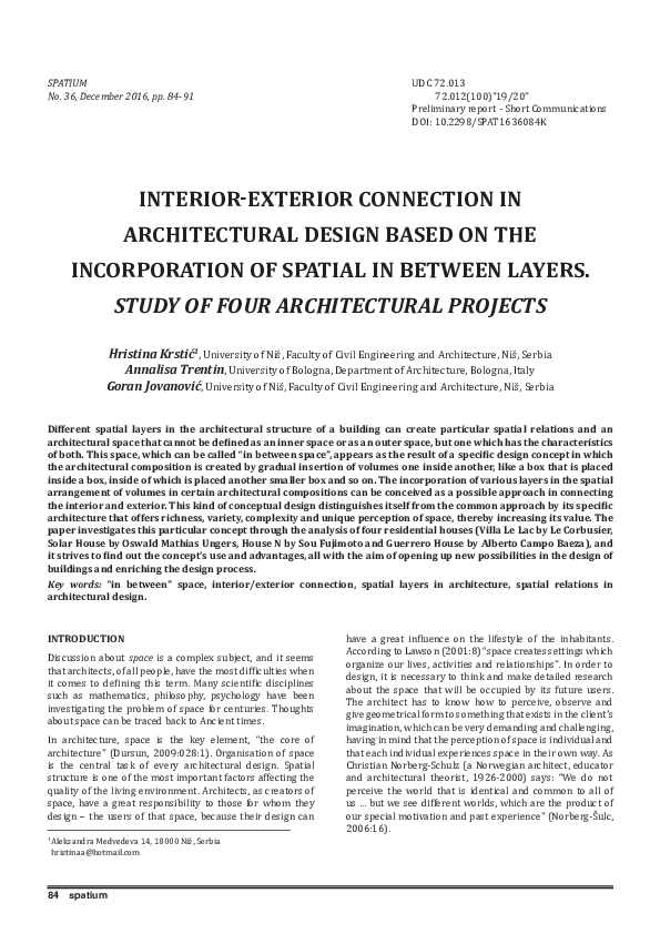 (PDF) Interior-exterior connection in architectural design based on the ...