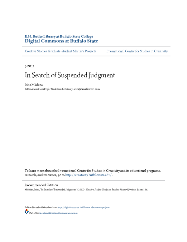 (PDF) In Search of Suspended Judgment Irina Mishina Academia.edu