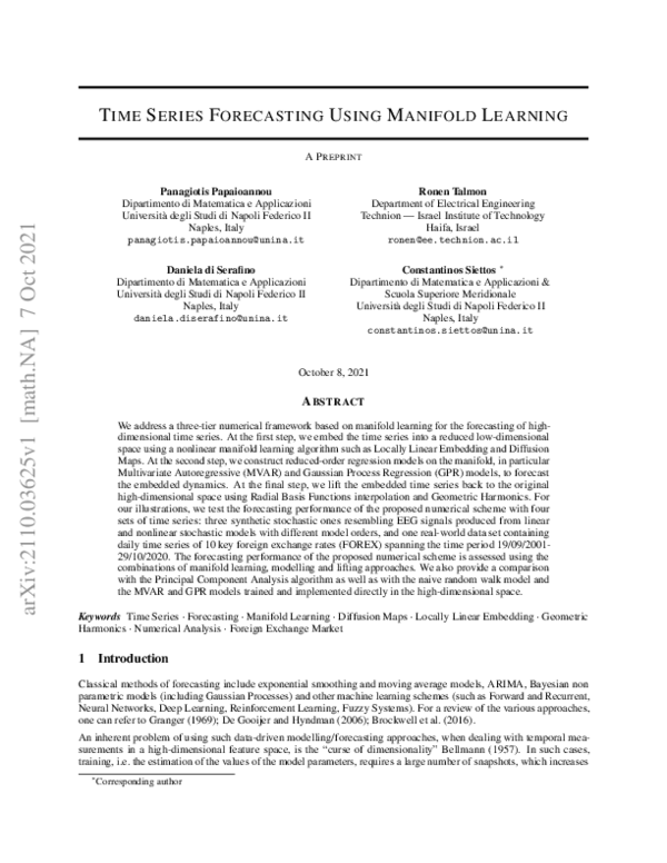 (PDF) Time Series Forecasting Using Manifold Learning