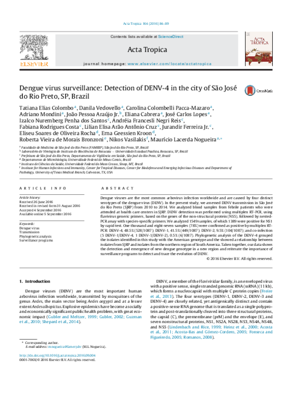 (PDF) Dengue virus surveillance: Detection of DENV-4 in the city of São ...