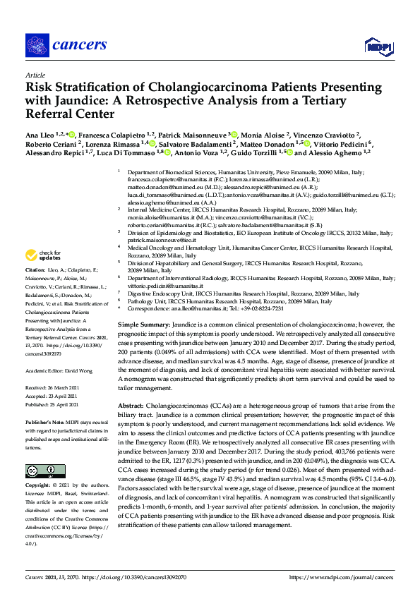 (PDF) Risk Stratification of Cholangiocarcinoma Patients Presenting ...