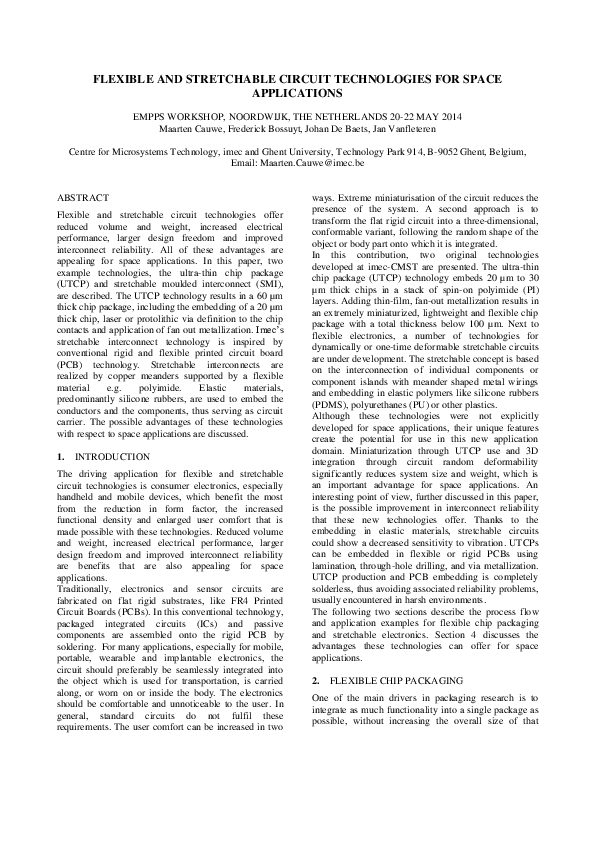 (PDF) Flexible and stretchable circuit technologies for space applications