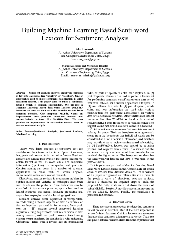 (PDF) Building Machine Learning Based Senti-word Lexicon for Sentiment ...