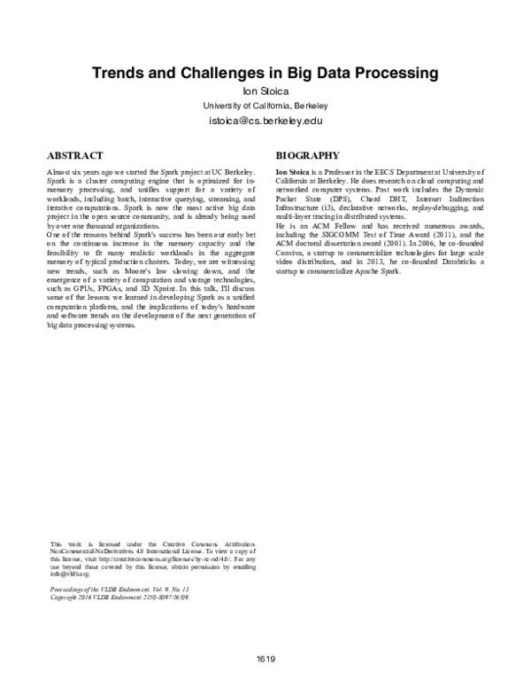 (PDF) Trends and challenges in big data processing
