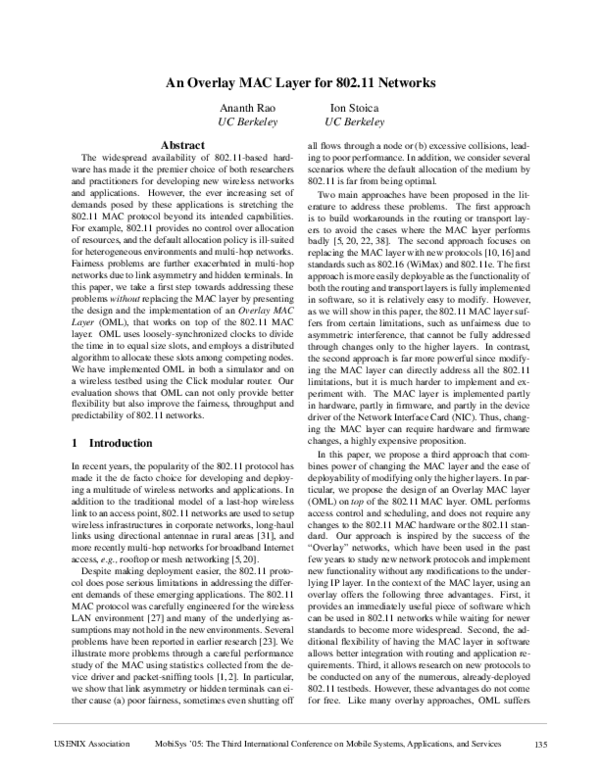 (PDF) An overlay MAC layer for 802.11 networks