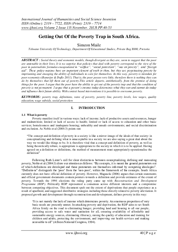 (PDF) Getting Out Of the Poverty Trap in South Africa Simeon Maile