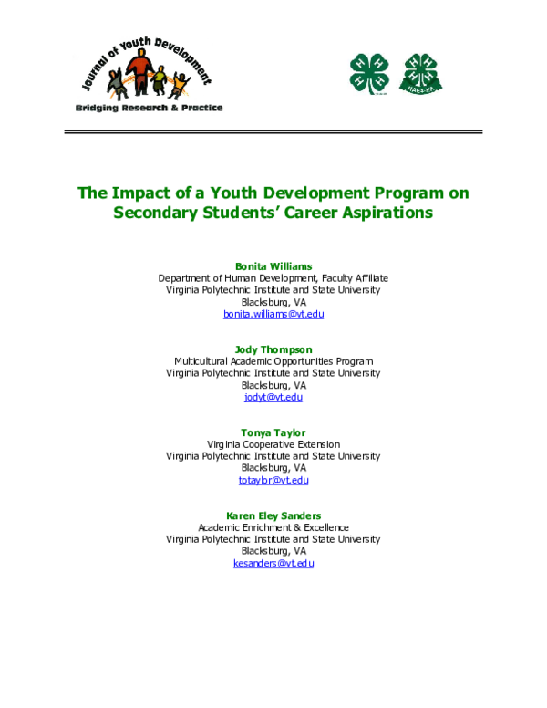 (PDF) The Impact of a Youth Development Program on Secondary Students ...