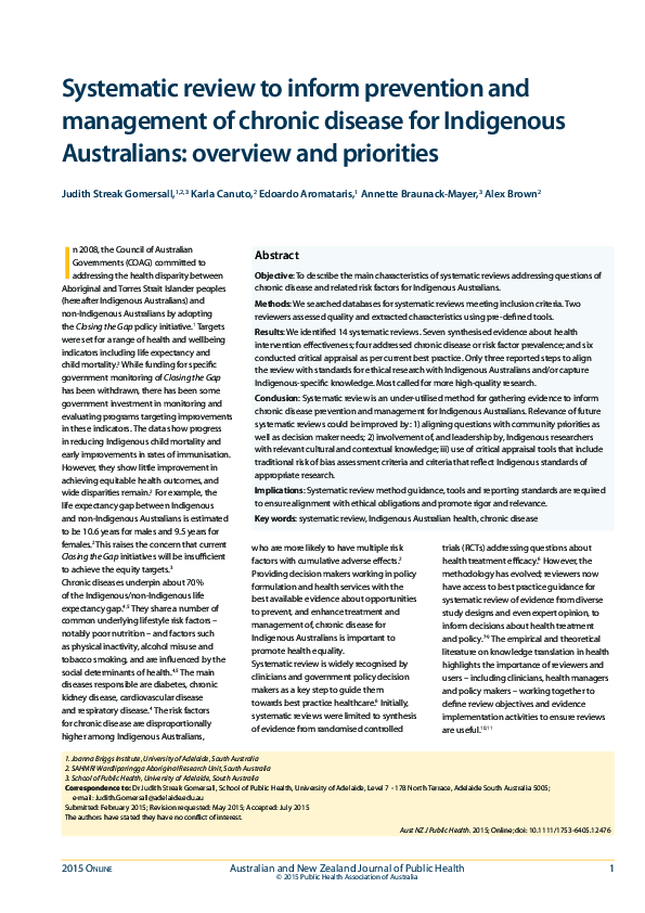 (PDF) Systematic review to inform prevention and management of chronic ...