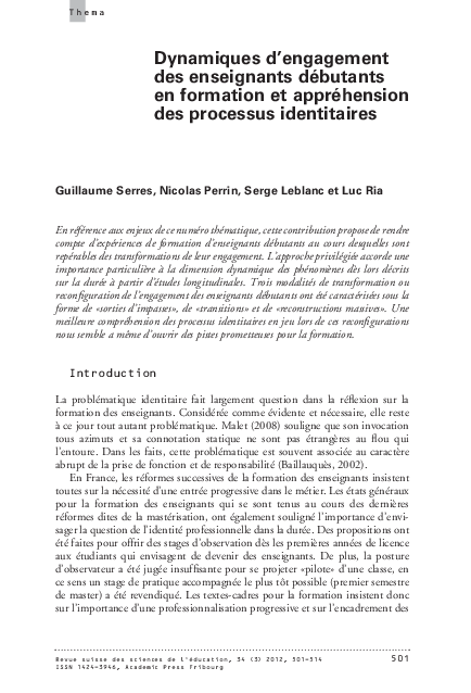 (PDF) Dynamiques d’engagement des enseignants débutants en formation et ...