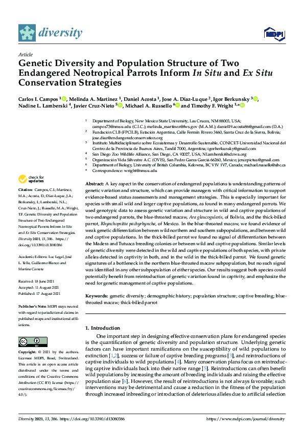 (PDF) Genetic Diversity and Population Structure of Two Endangered ...