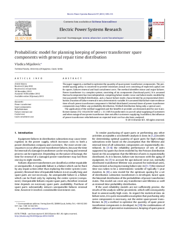 (PDF) Probabilistic model for planning keeping of power transformer ...