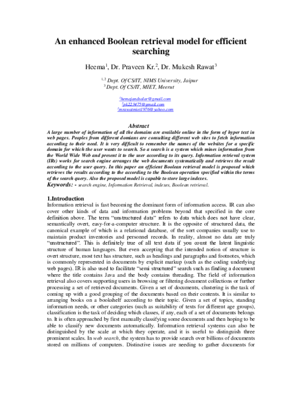 (PDF) An enhanced Boolean retrieval model for efficient searching