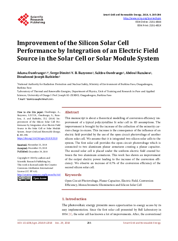 (PDF) Improvement of the Silicon Solar Cell Performance by Integration ...
