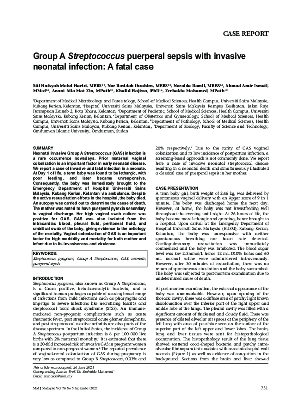 (PDF) Group A Streptococcus puerperal sepsis with invasive neonatal ...