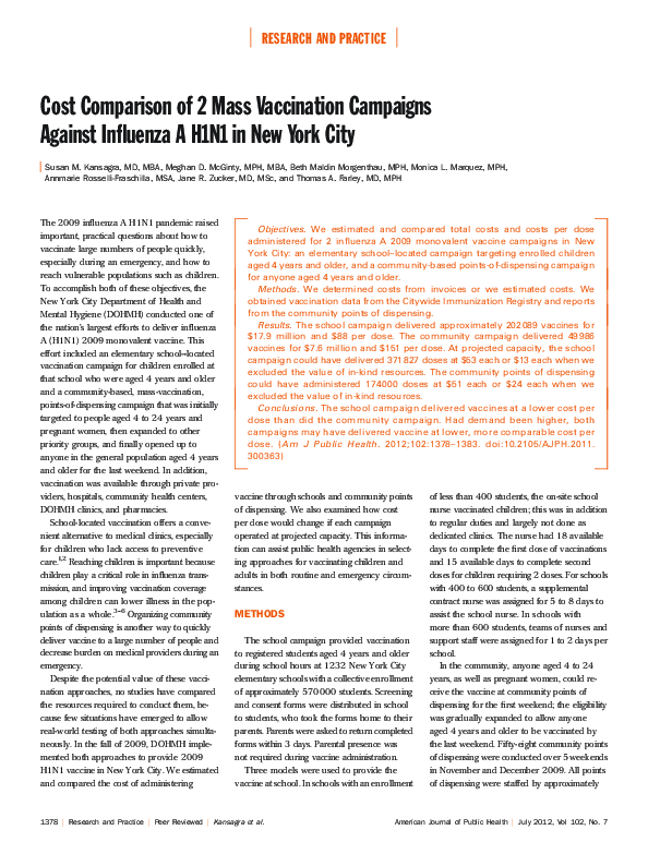 (PDF) Cost Comparison of 2 Mass Vaccination Campaigns Against Influenza ...