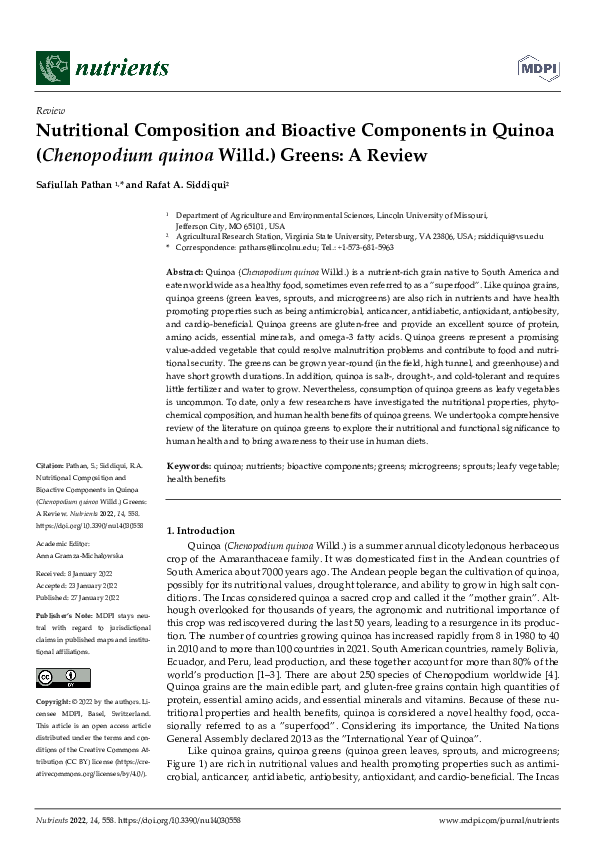 (PDF) Nutritional Composition and Bioactive Components in Quinoa