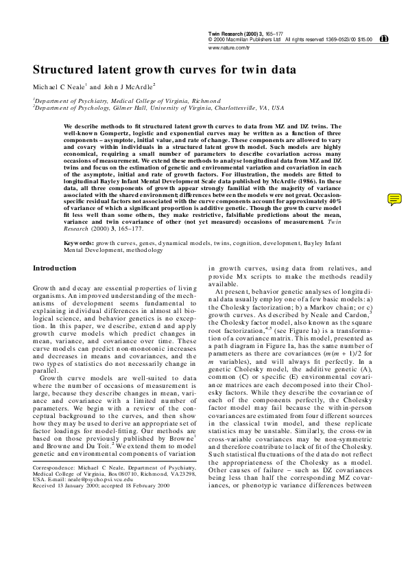 (PDF) Structured latent growth curves for twin data