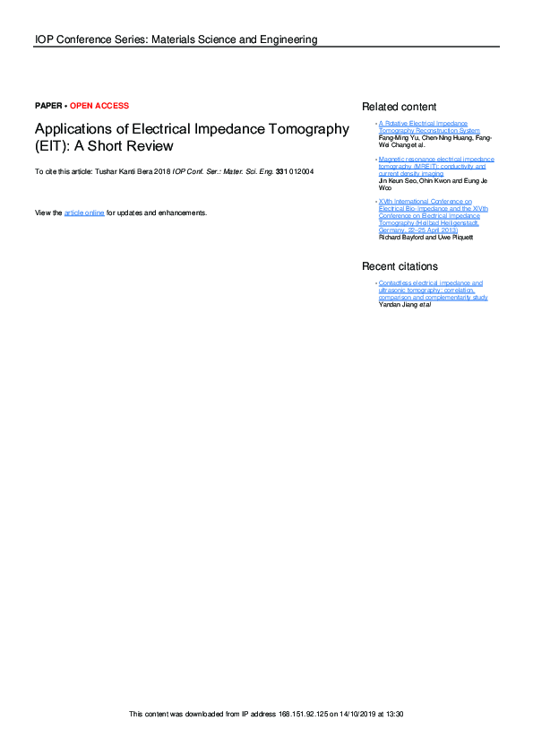 (PDF) Applications of Electrical Impedance Tomography (EIT): A Short Review