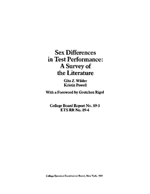 (PDF) Sex Differences in Test Performance: A Survey of the Literature