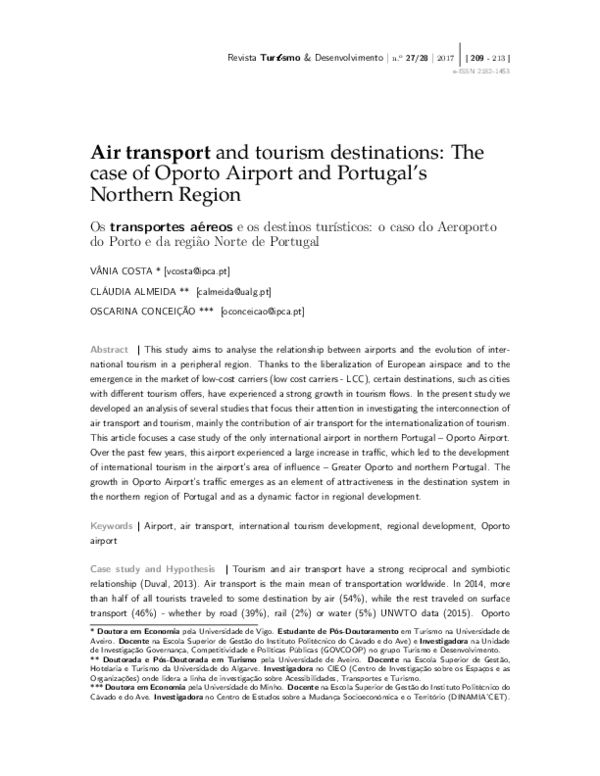 (PDF) Air transport and tourism destinations: the case of Oporto ...