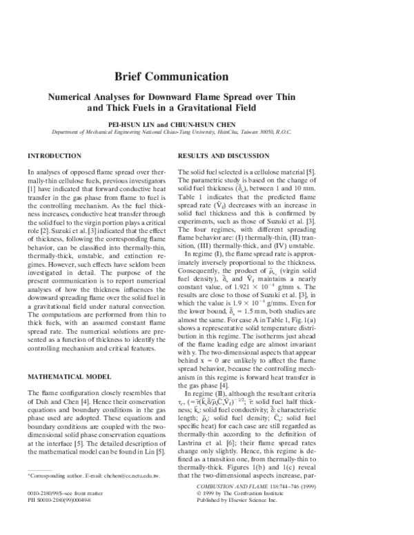 (PDF) Numerical analyses for downward flame spread over thin and thick ...