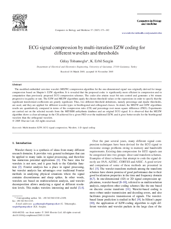 (PDF) ECG signal compression by multi-iteration EZW coding for ...