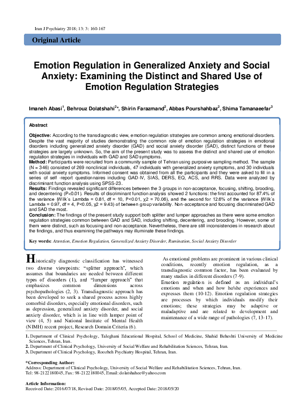 (PDF) Emotion Regulation in Generalized Anxiety and Social Anxiety ...