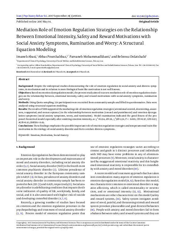 (PDF) Mediation Role of Emotion Regulation Strategies on the ...