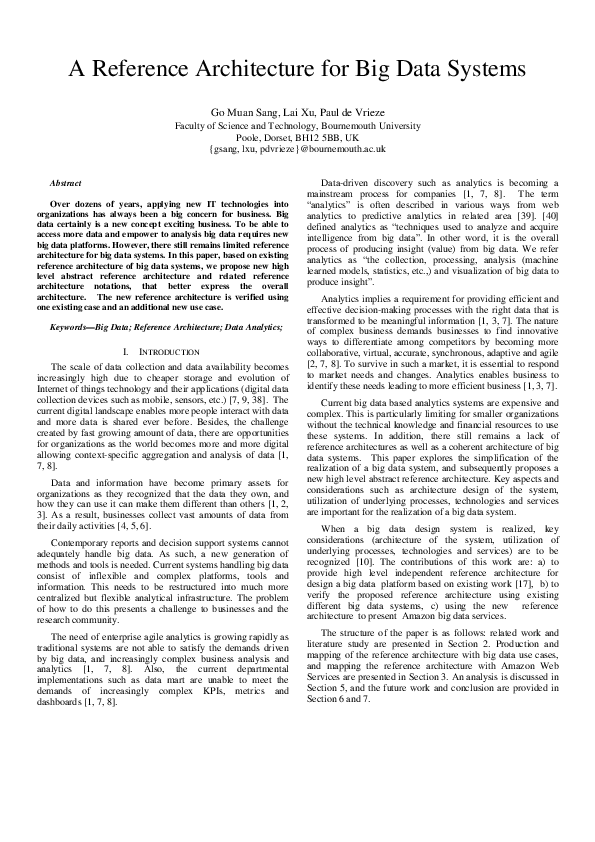 (PDF) A reference architecture for big data systems