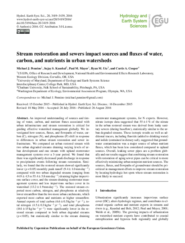 (PDF) Stream restoration and sewers impact sources and fluxes of water ...