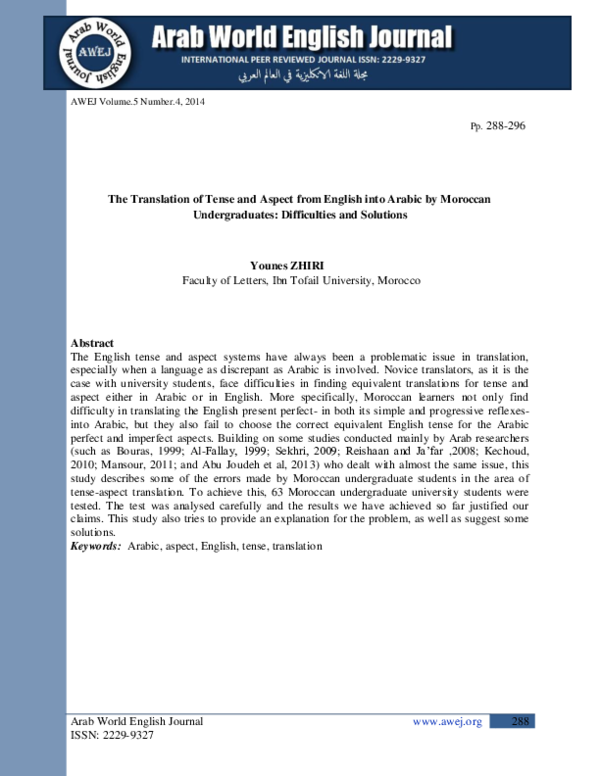 (PDF) The Translation of Tense and Aspect from English into Arabic by ...