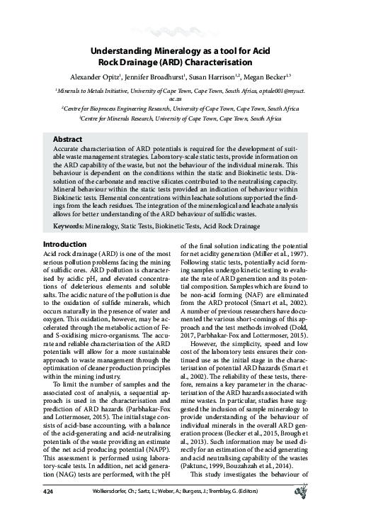 (PDF) Understanding Mineralogy as a tool for Acid Rock Drainage (ARD ...