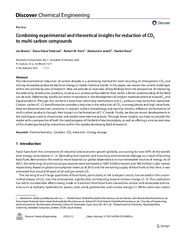 (PDF) Combining experimental and theoretical insights for reduction of ...
