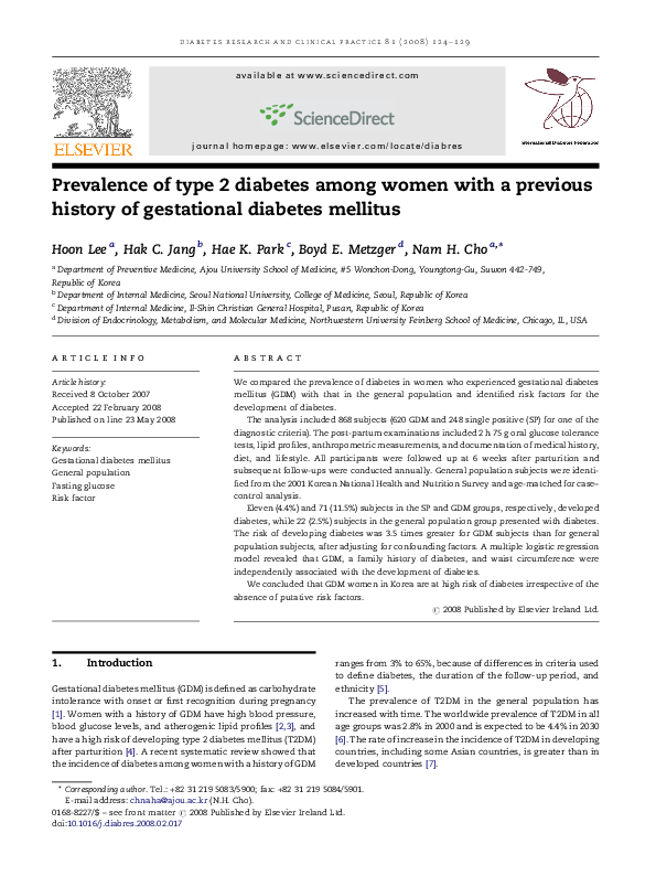 (PDF) Prevalence of type 2 diabetes among women with a previous history ...