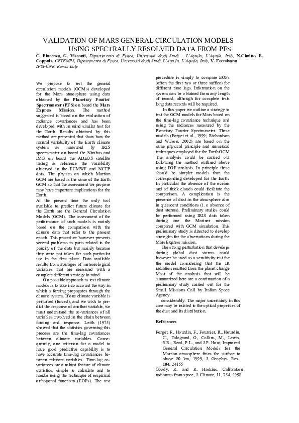 (PDF) Validation of Mars general circulation models using spectrally ...