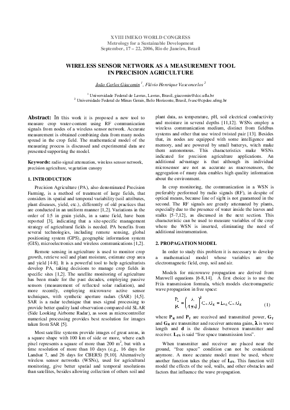 (PDF) Wireless sensor network as a measurement tool in precision ...