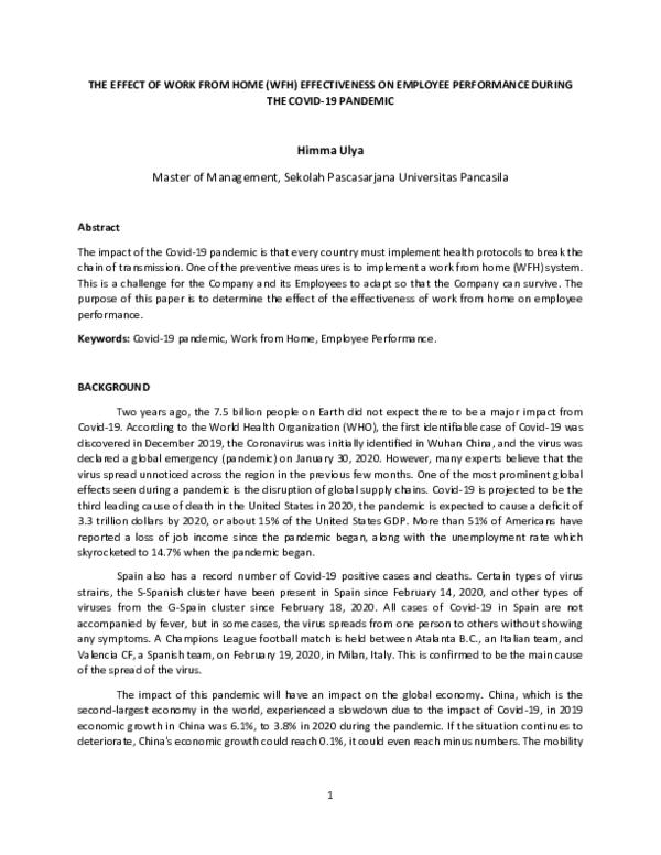 (PDF) THE EFFECT OF WORK FROM HOME (WFH) EFFECTIVENESS ON EMPLOYEE ...