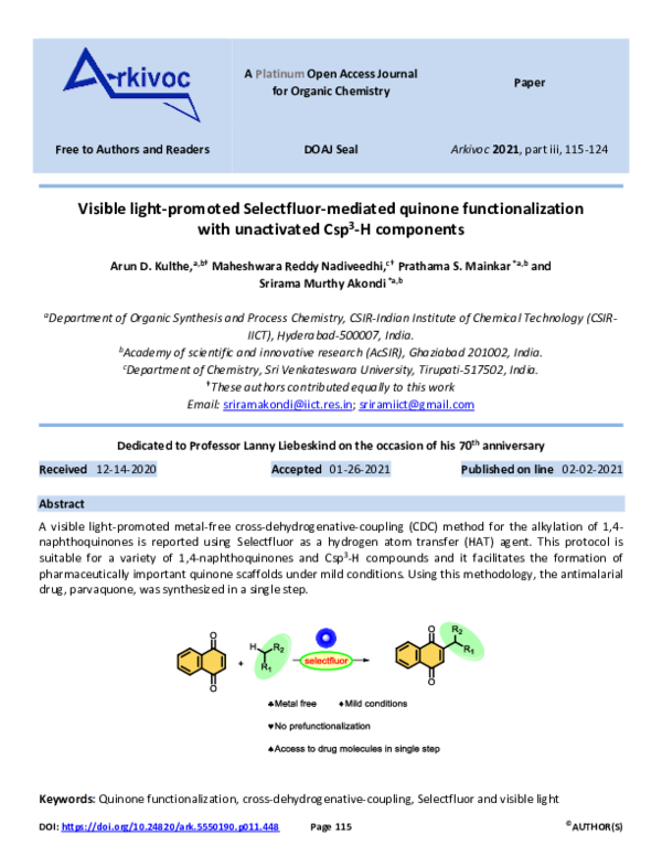 (PDF) Visible light-promoted Selectfluor-mediated quinone ...