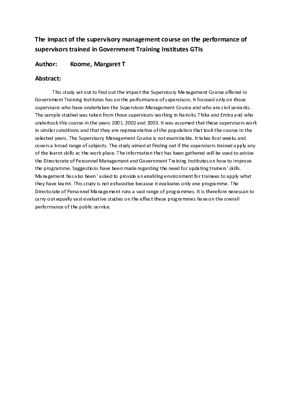 (PDF) The impact of the supervisory management course on the ...