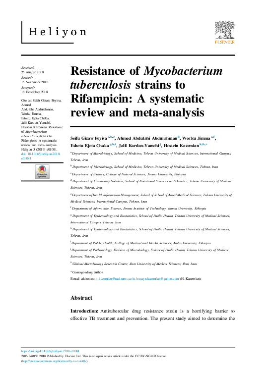 (PDF) Resistance of Mycobacterium tuberculosis strains to Rifampicin: A ...