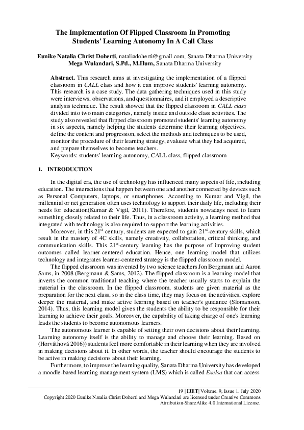 (PDF) The Implementation Of Flipped Classroom In Promoting Students ...