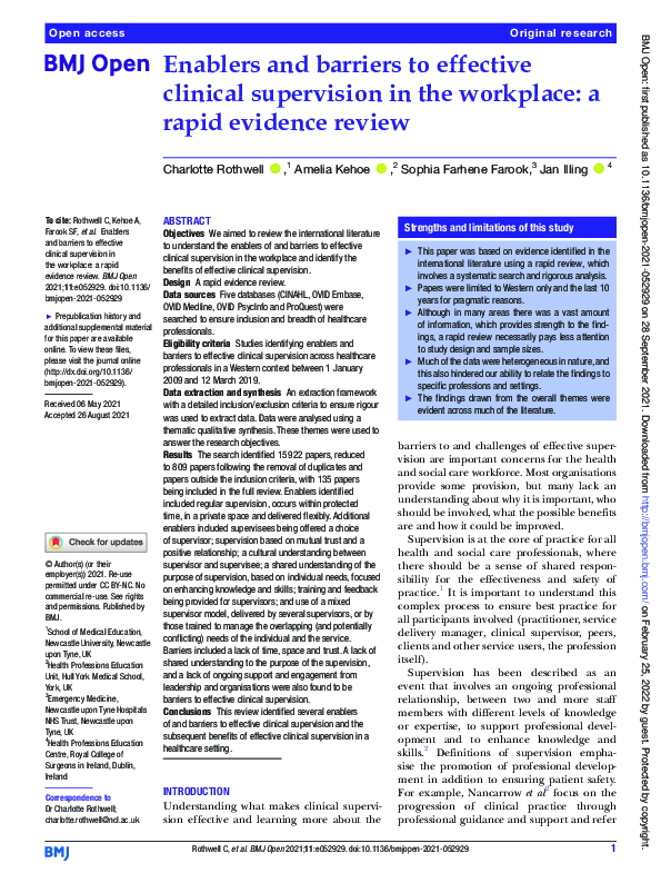 (PDF) Enablers and barriers to effective clinical supervision in the ...
