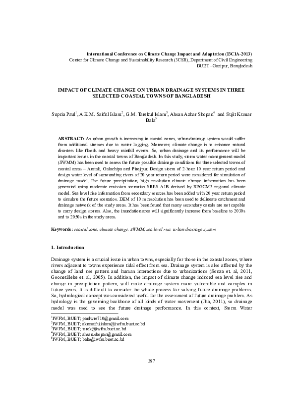 (PDF) Impact of Climate Change on Urban Drainage Systems in Three ...
