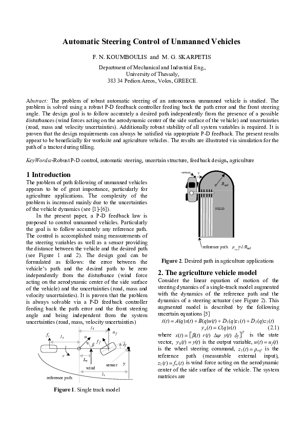 (PDF) Automatic Steering Control of Unmanned Vehicles