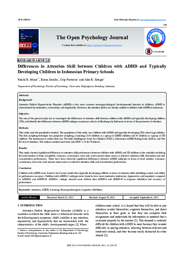 (PDF) Differences in Attention Skill between Children with ADHD and ...