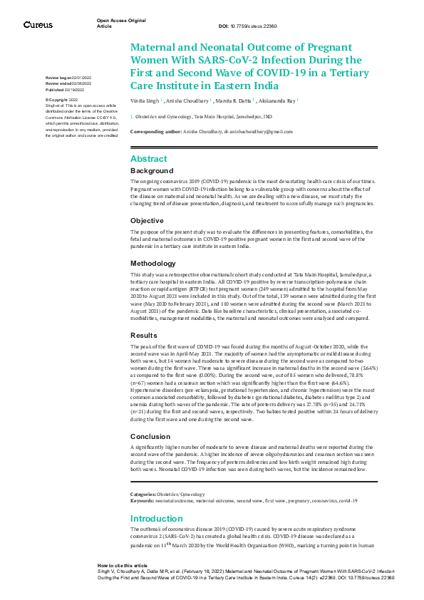 (PDF) Maternal and Neonatal Outcome of Pregnant Women With SARS-CoV-2 ...